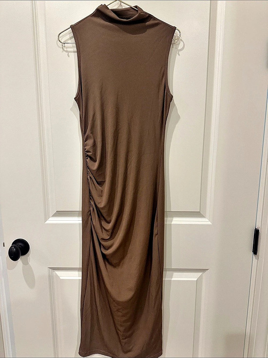 Cider Dresses & Skirts - CIDER Brown Ruched Mock Neck Sleeveless Maxi Dress